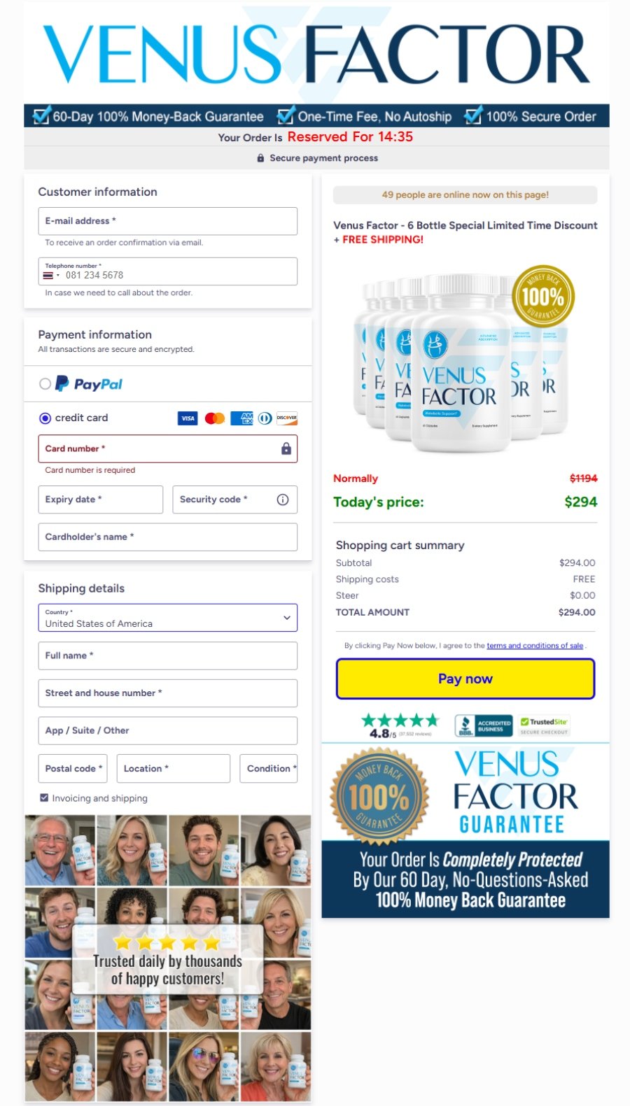 Safe and secure online ordering process for Venus Factor purchase
